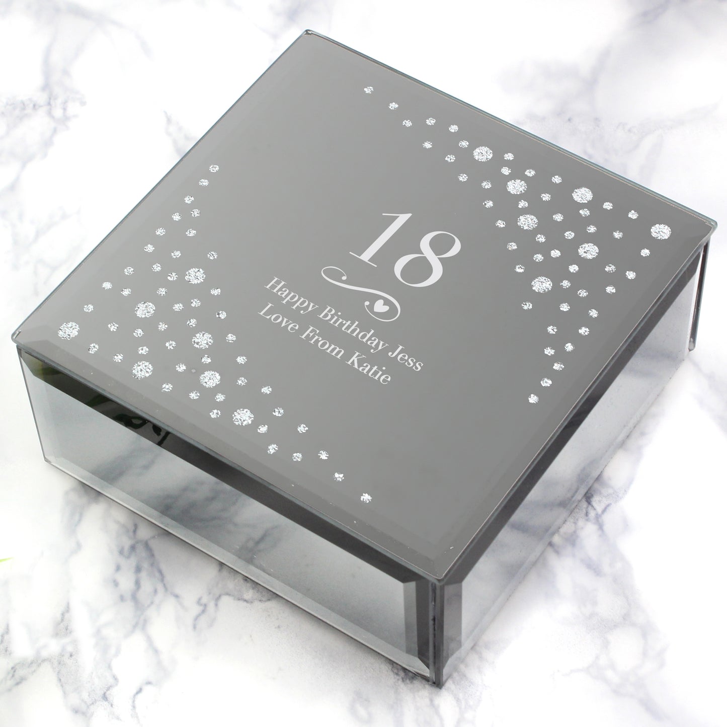 Milestone Age Swirls & Hearts Diamante Glass Trinket Box