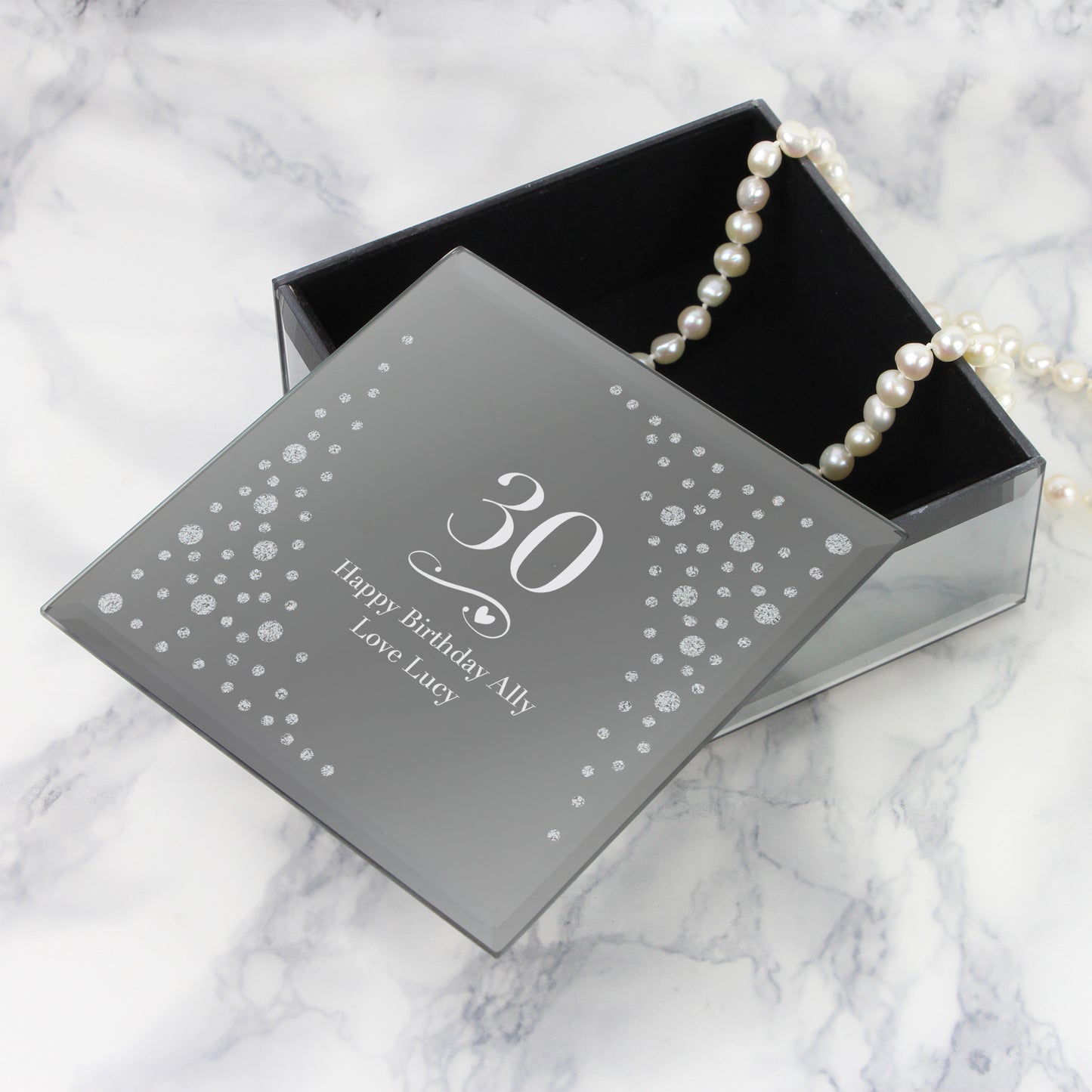 Milestone Age Swirls & Hearts Diamante Glass Trinket Box