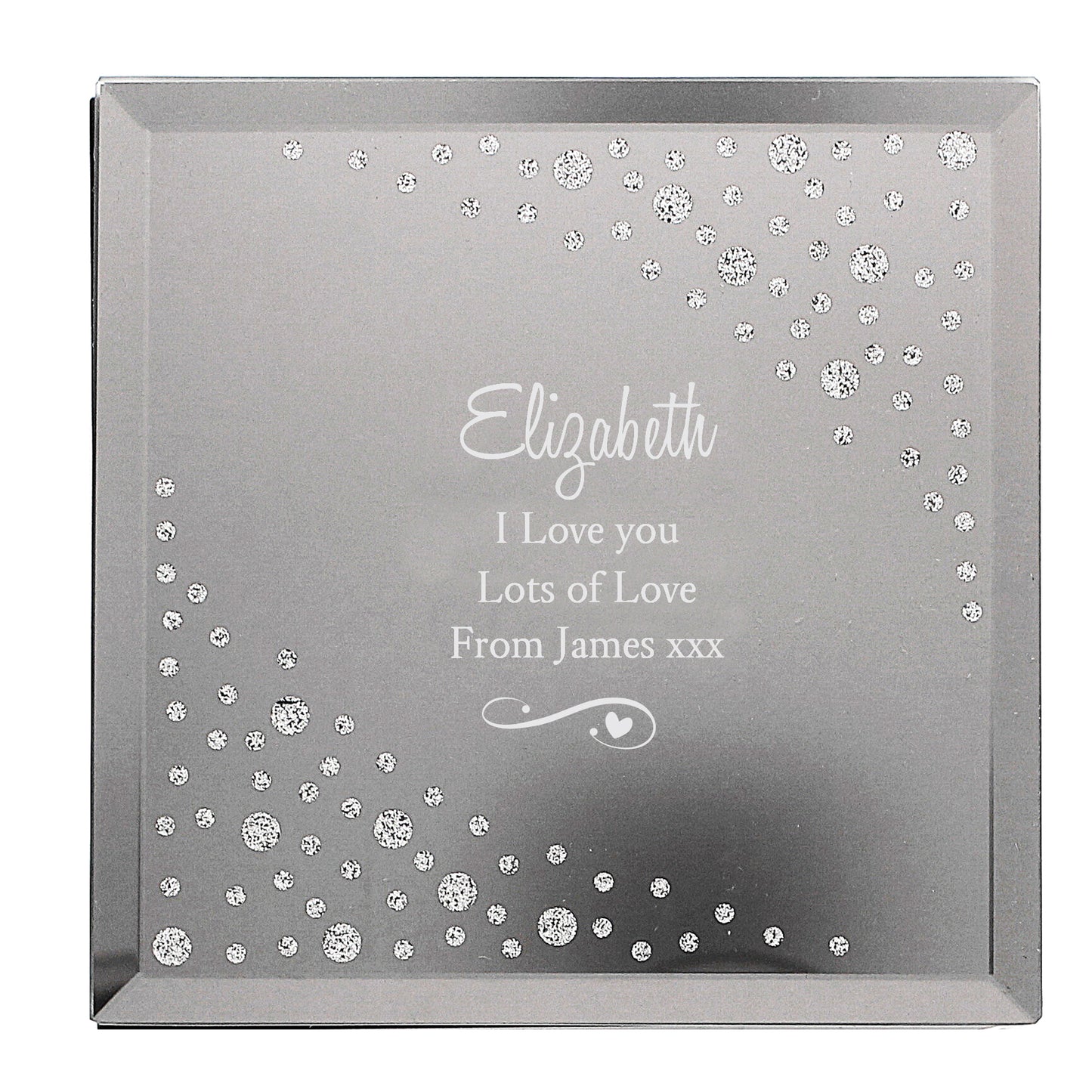 Any Message Swirls & Hearts Diamante Glass Trinket Box