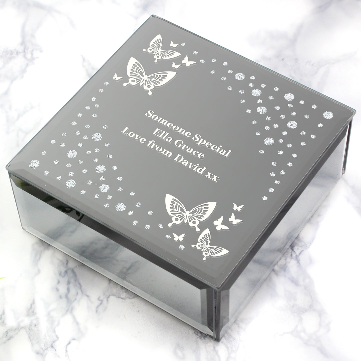White Butterfly Diamante Glass Trinket Box
