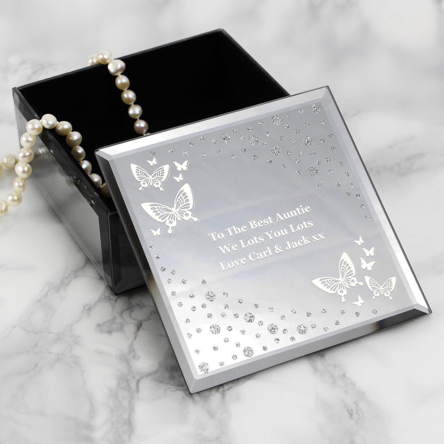 White Butterfly Diamante Glass Trinket Box