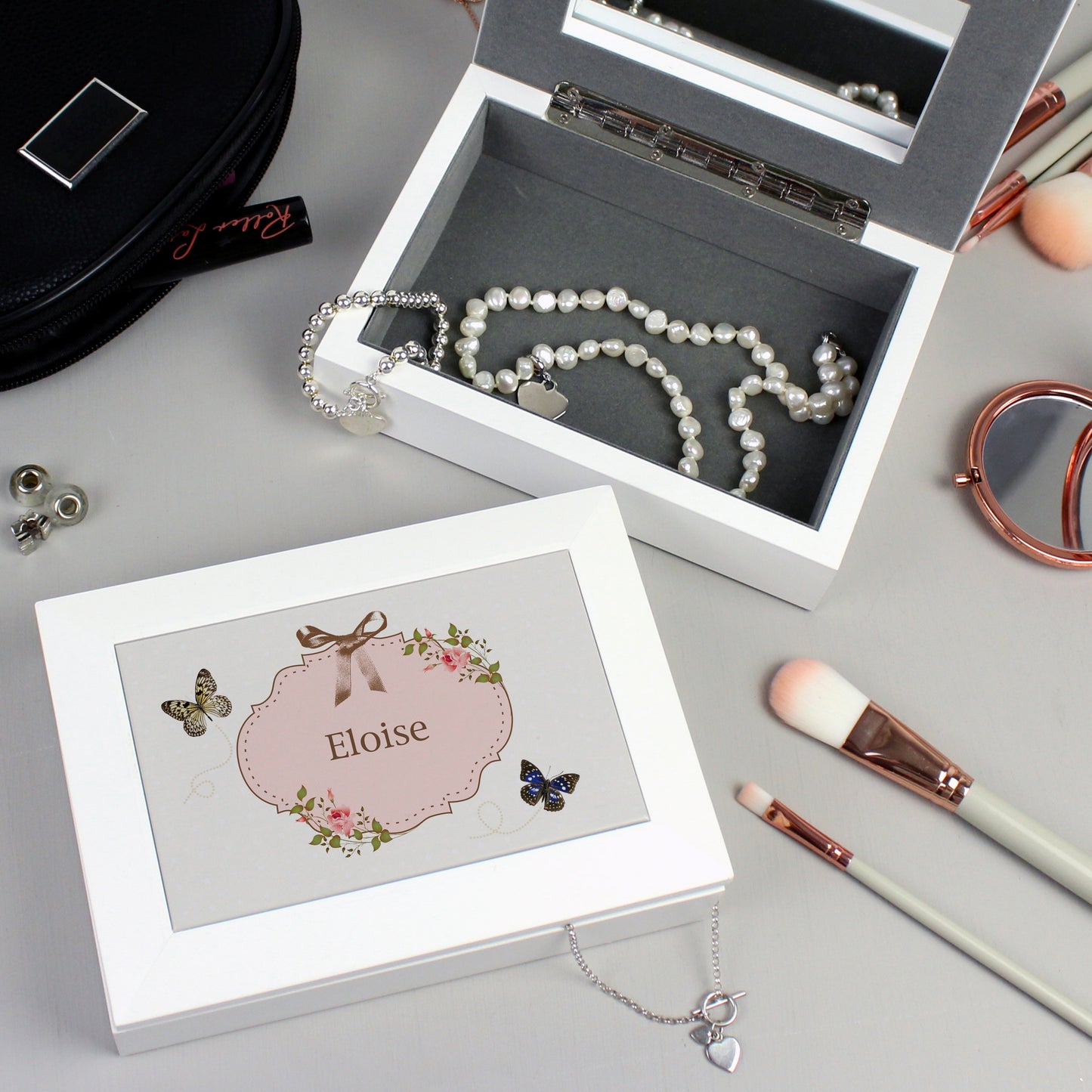 Delicate Butterfly White Jewellery Box
