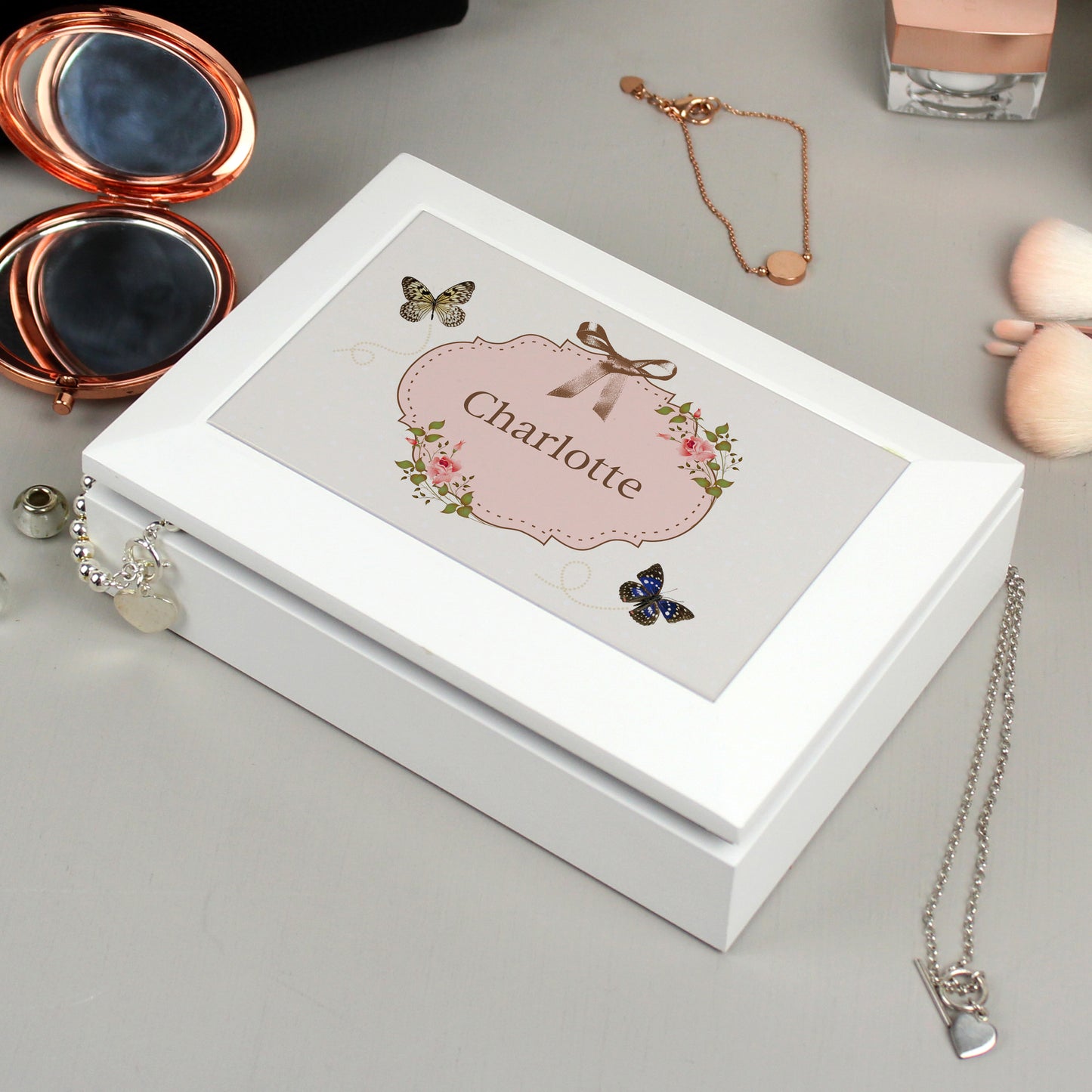 Delicate Butterfly White Jewellery Box