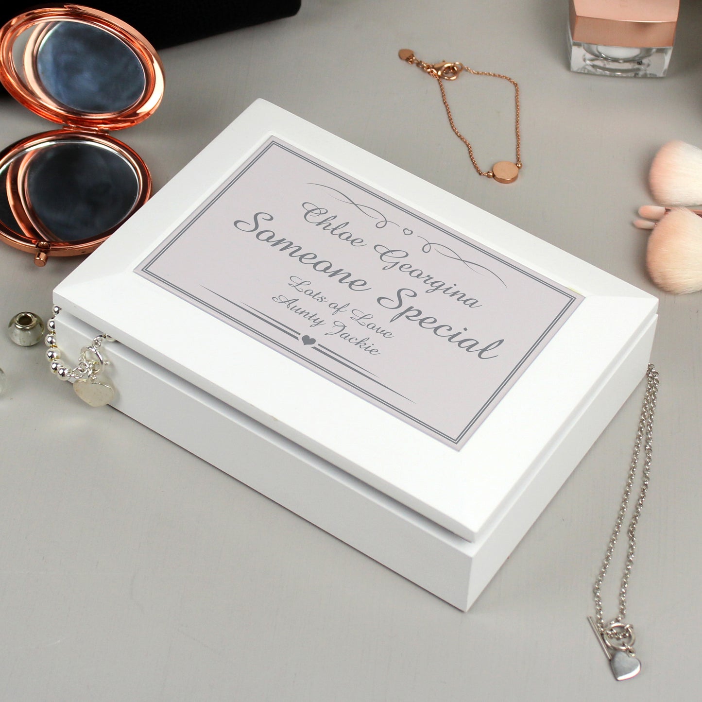 Silver Elegant Wooden Jewellery Box