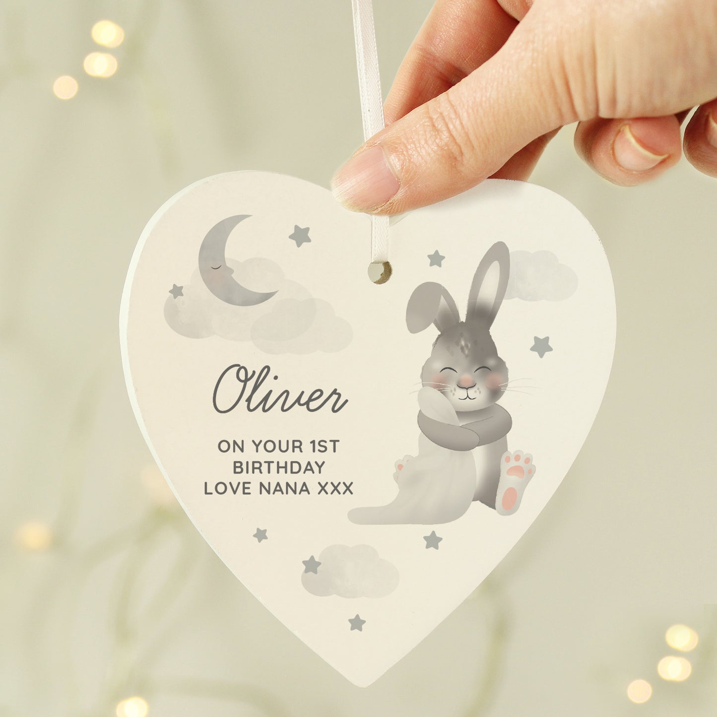 Baby Bunny Wooden Heart Decoration