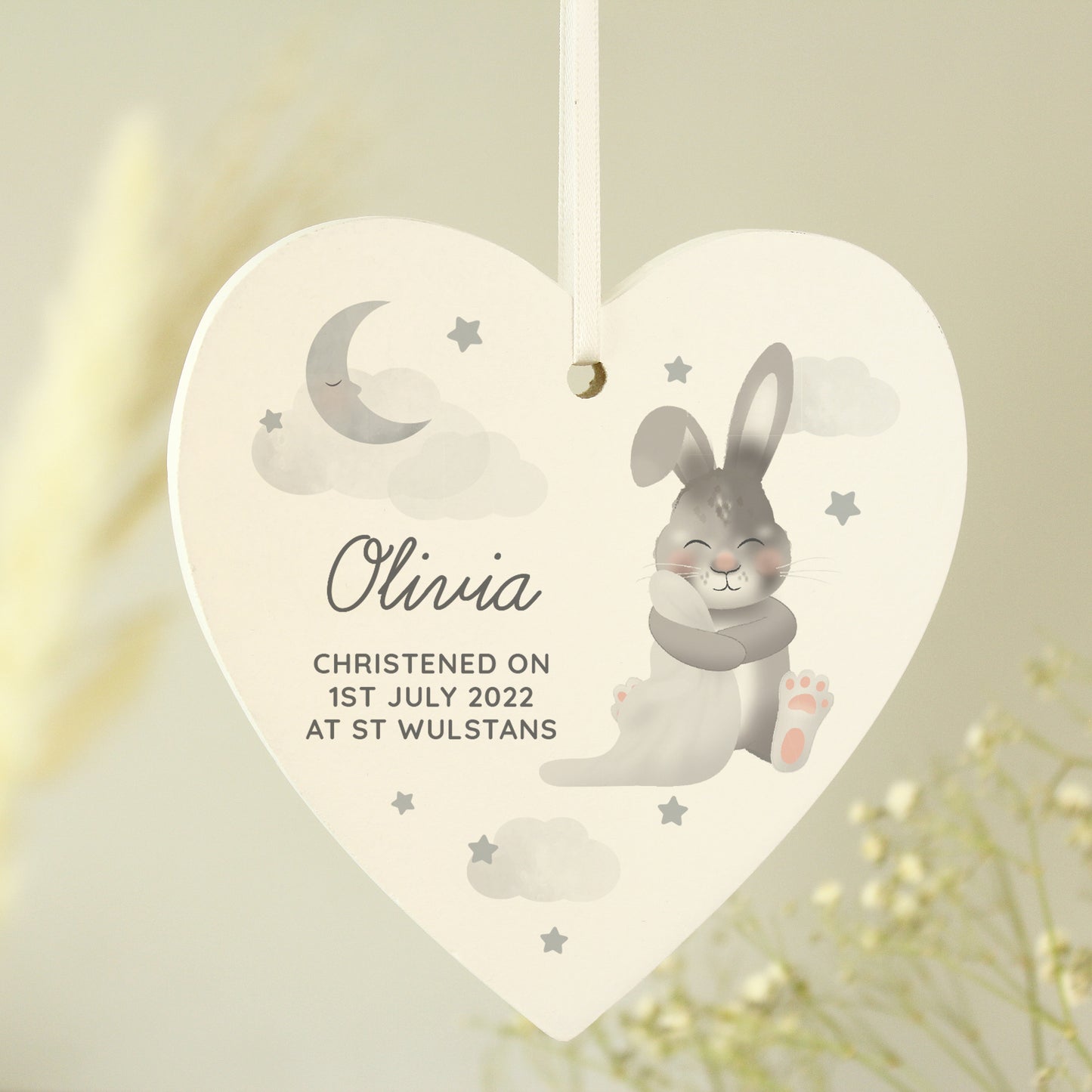 Baby Bunny Wooden Heart Decoration