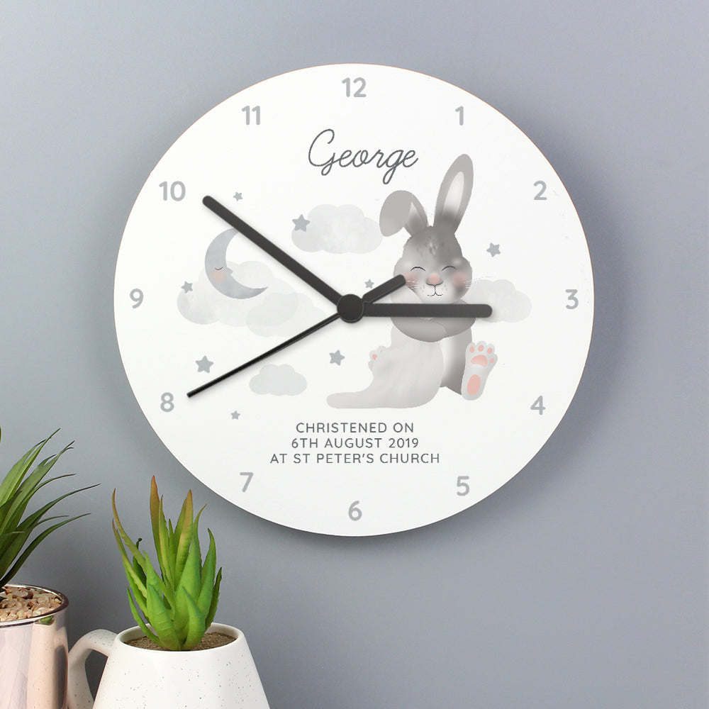 Baby Bunny White Wooden Clock