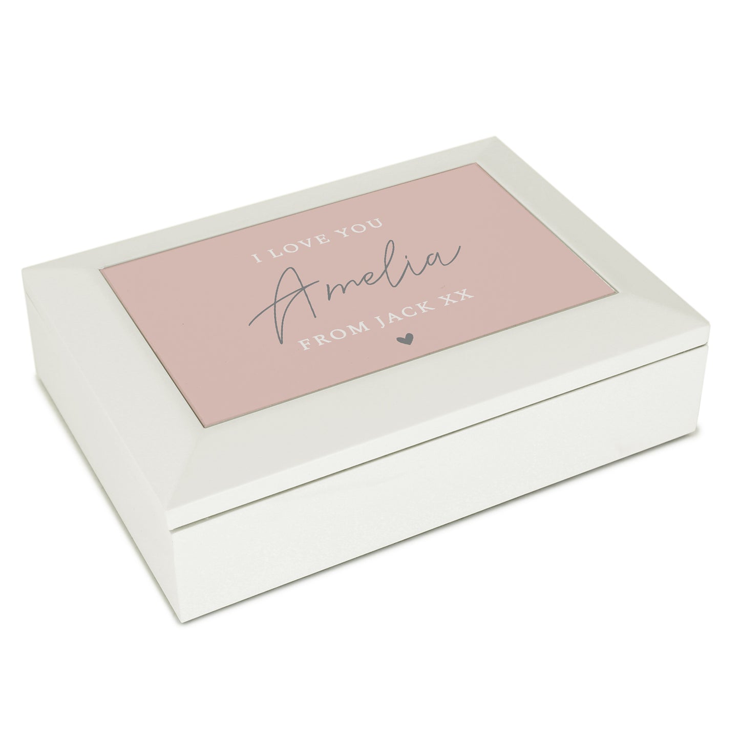 White Rose Pink Text Jewellery Box