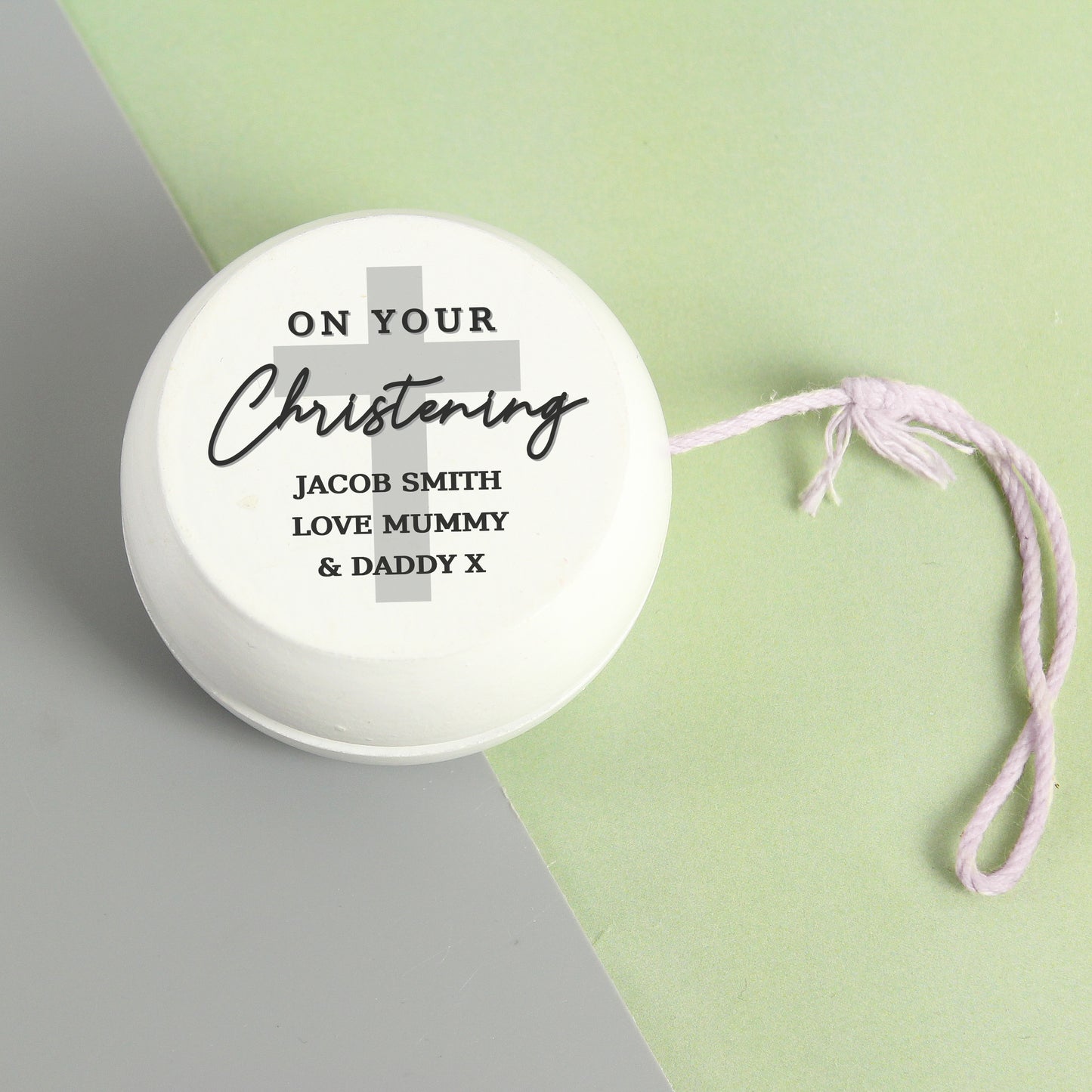 On Your Christening White Wooden Yoyo