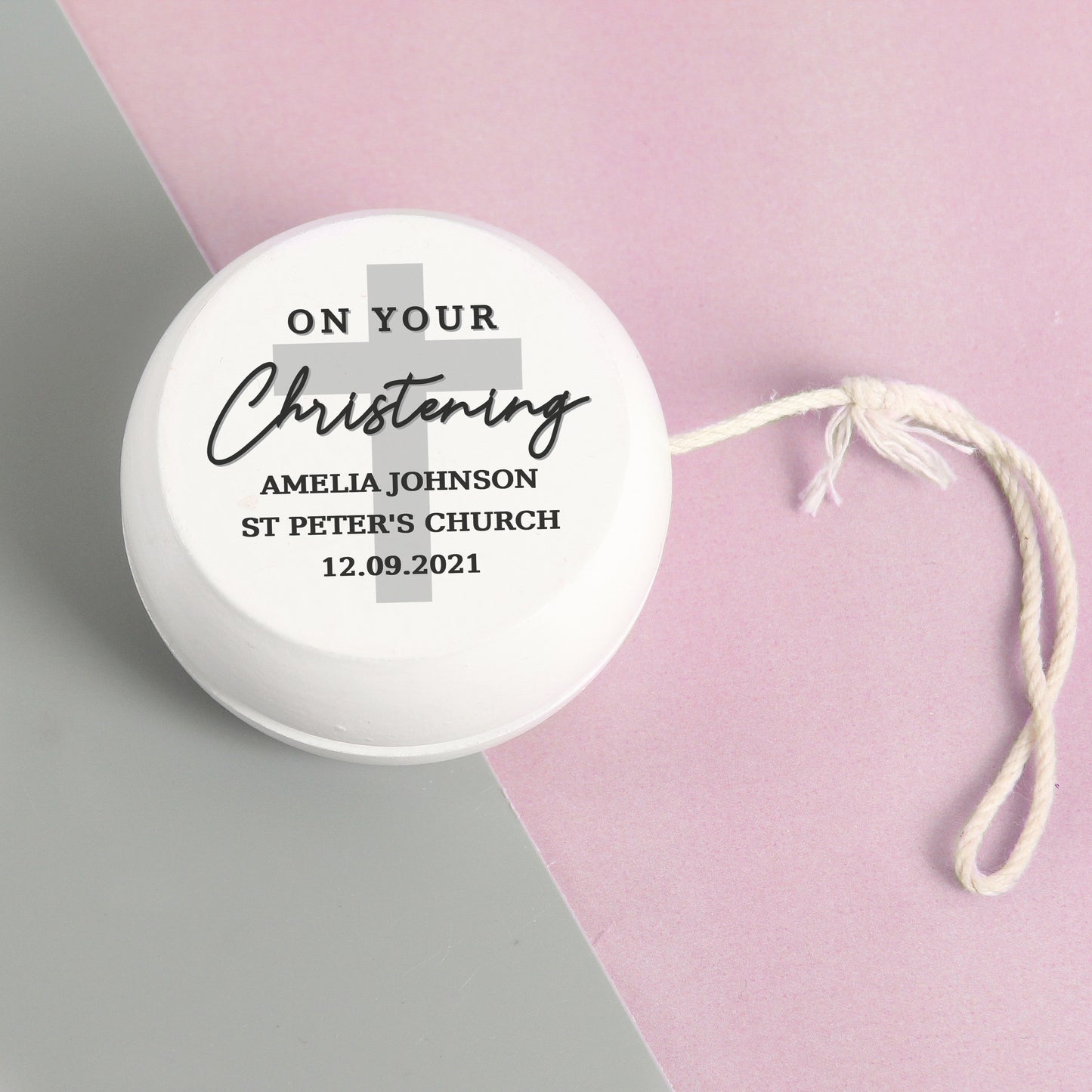 On Your Christening White Wooden Yoyo