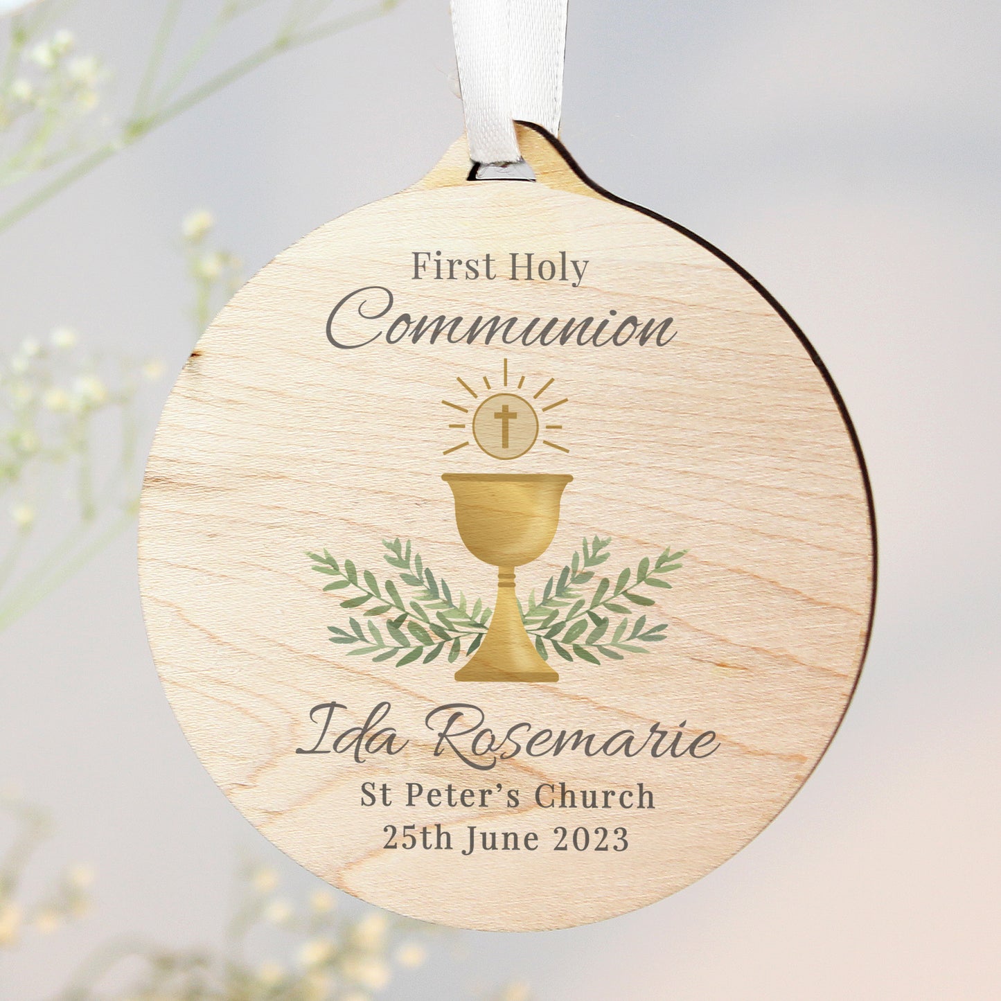 First Holy Communion Round Wooden Decoration