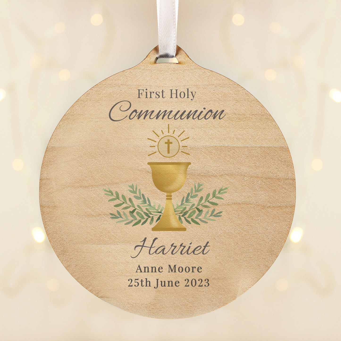 First Holy Communion Round Wooden Decoration