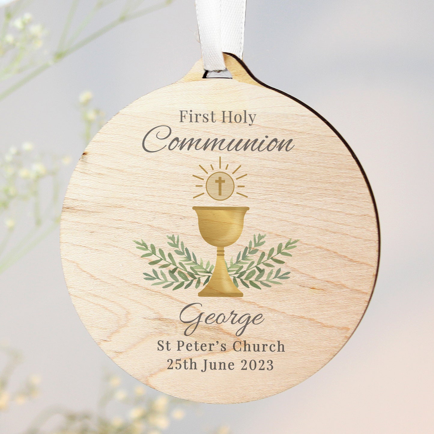 First Holy Communion Round Wooden Decoration
