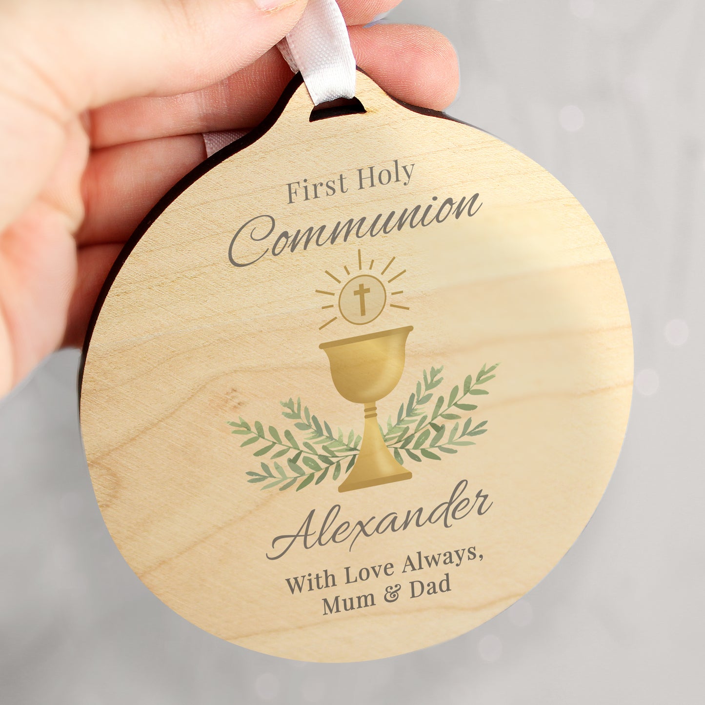 First Holy Communion Round Wooden Decoration