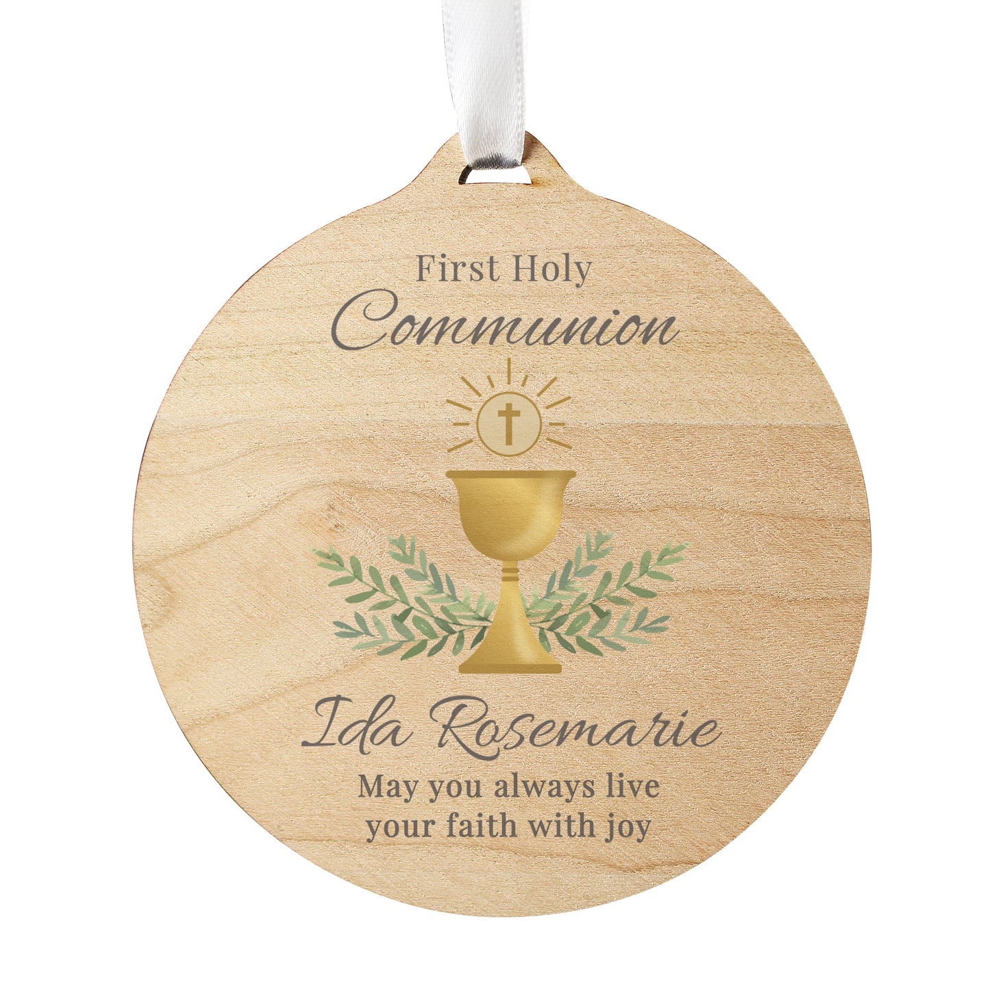 First Holy Communion Round Wooden Decoration
