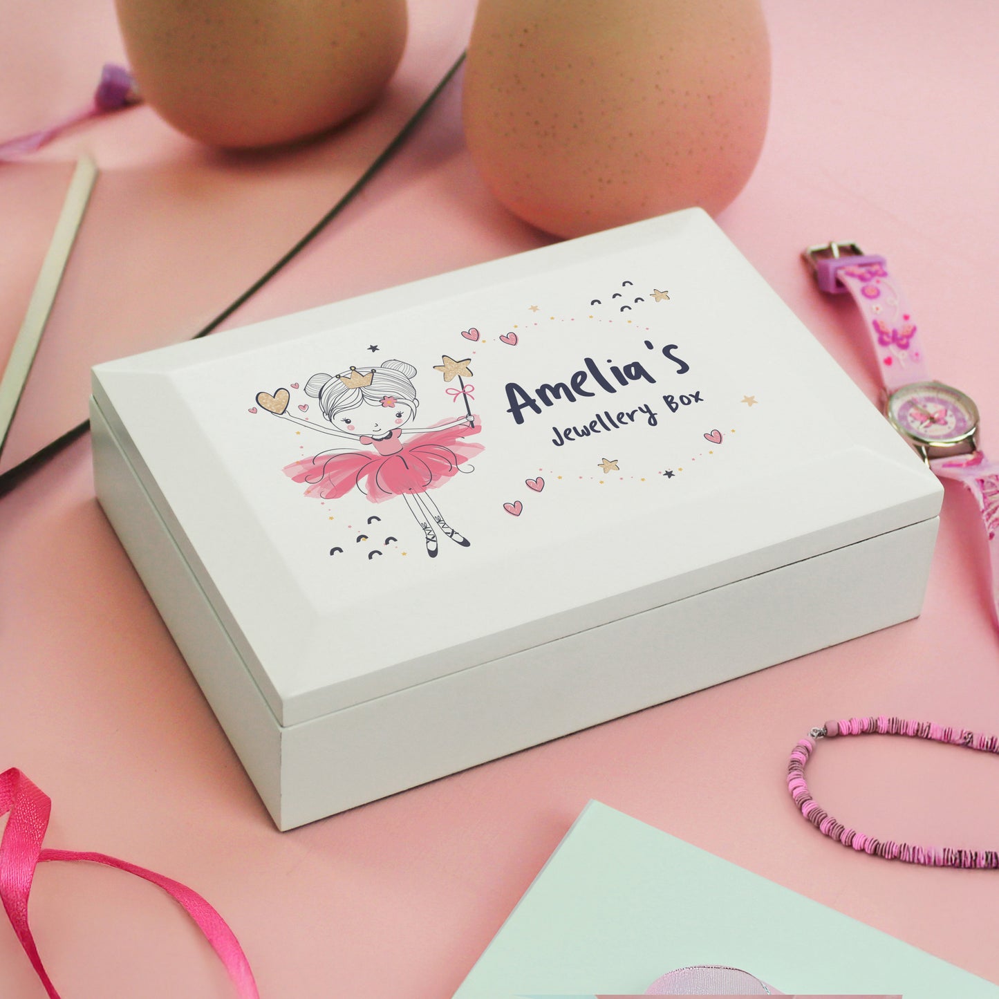 Girls Personalised Princess Ballerina Wooden Jewellery Box