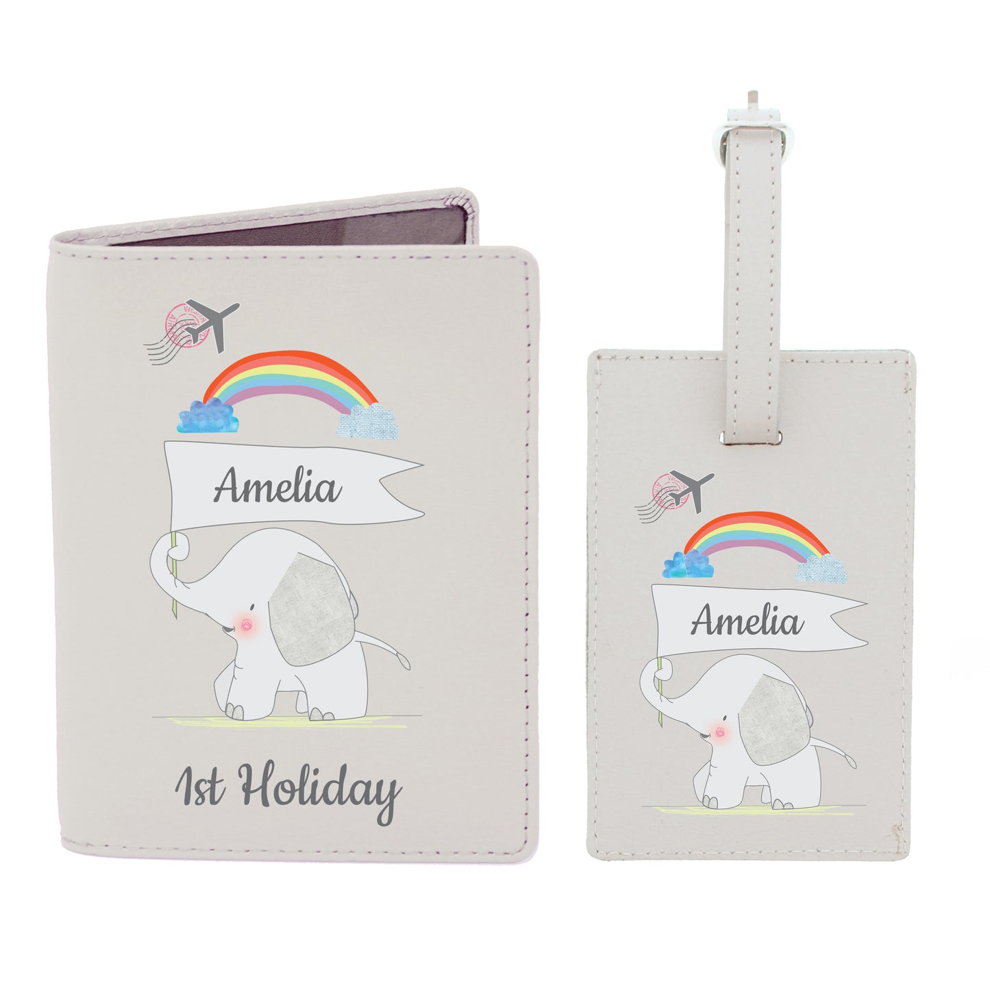 My 1st Cream Passport Holder & Luggage Tag Set