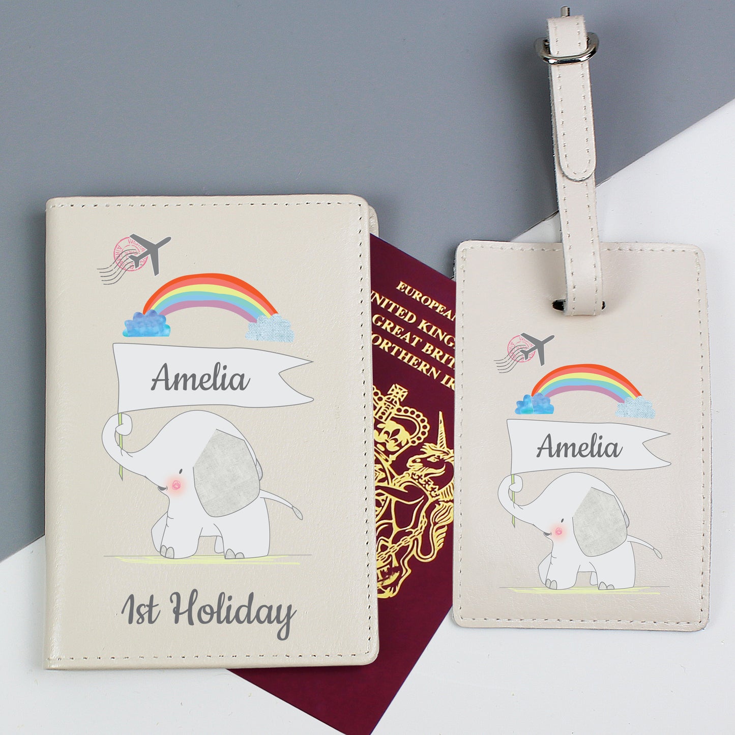 My 1st Cream Passport Holder & Luggage Tag Set
