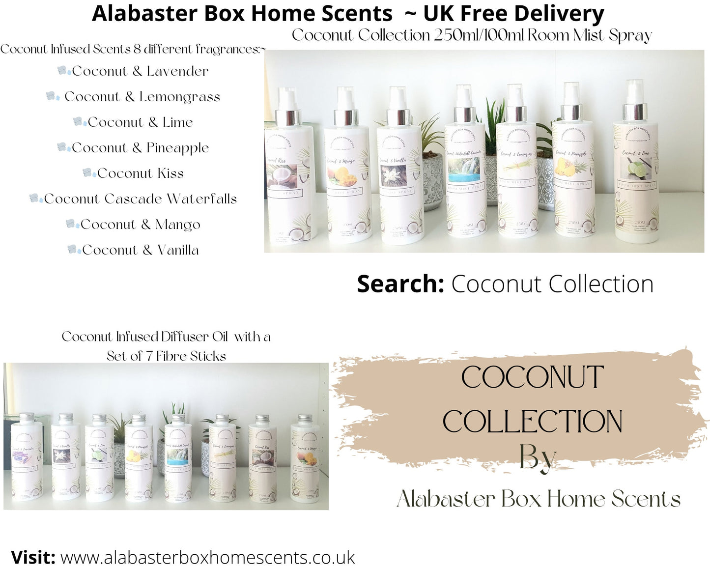 250ml Cocount Infused Room Diffuser
