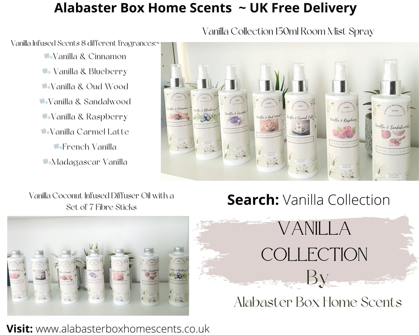 Vanilla Diffuser and Room Spray Set - 9 Scents