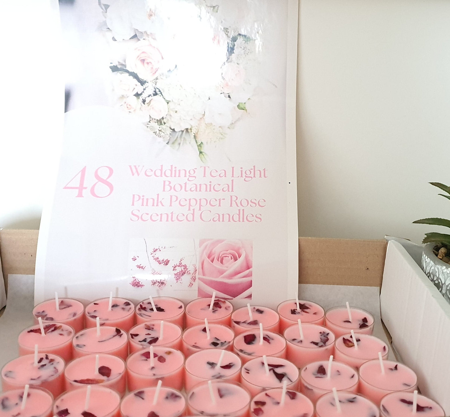 48 Scented Wedding Candles - Strawberry Lily or Red Rose White Musk