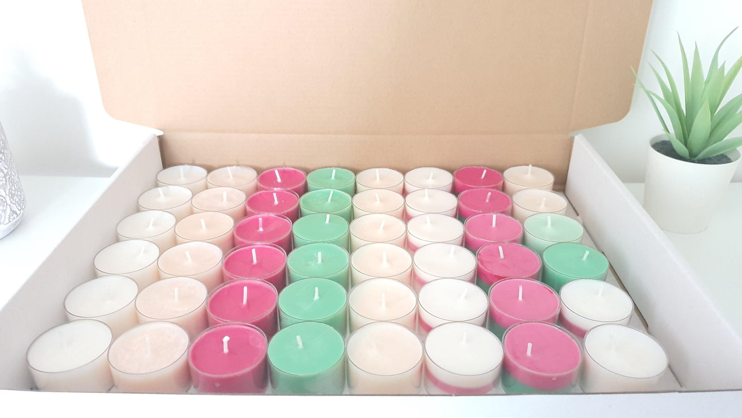 48 Scented Tealight Candles 6 Holders - Colourful Wedding Candles