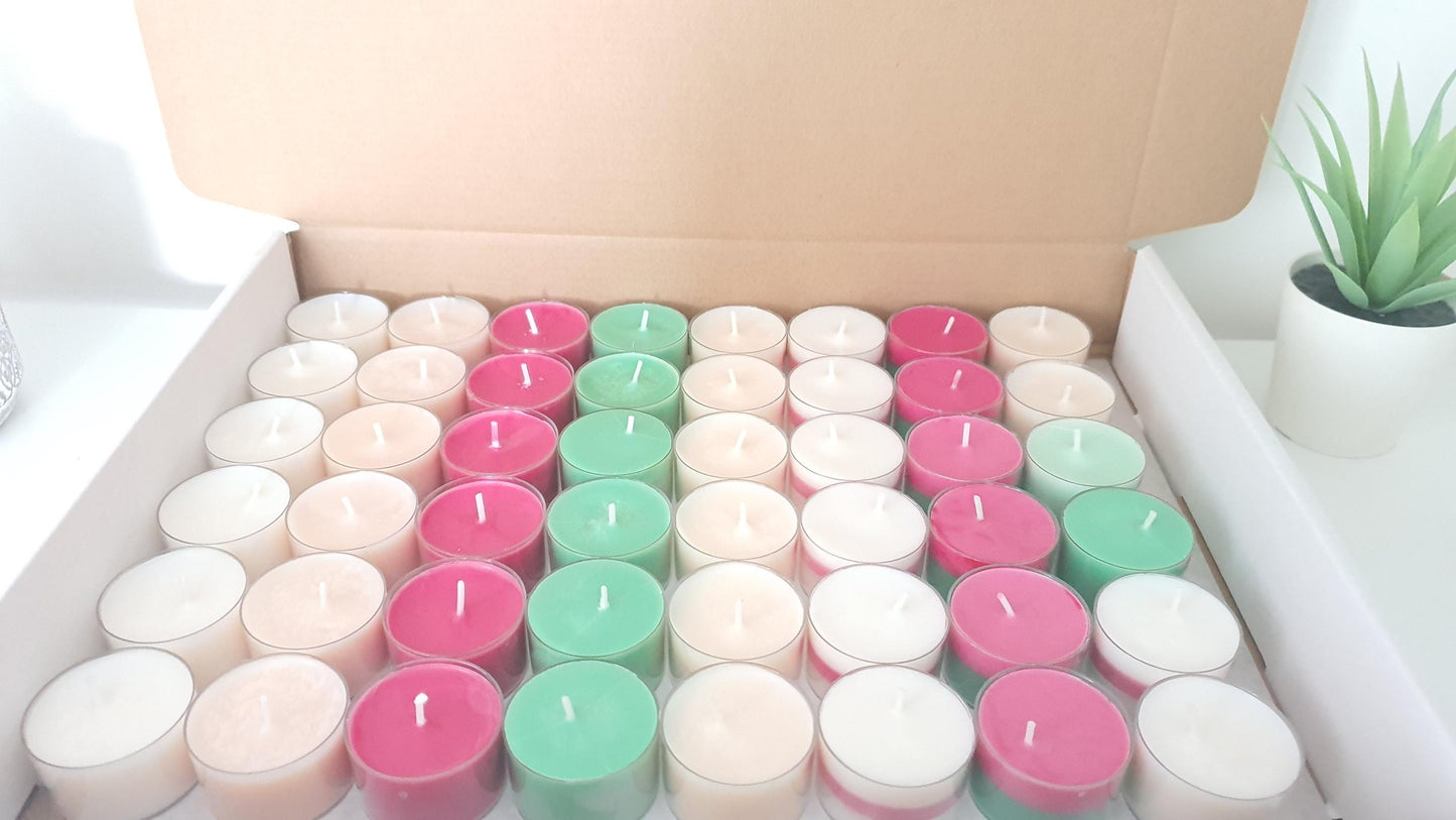 48 Scented Tealight Candles 6 Holders - Colourful Wedding Candles