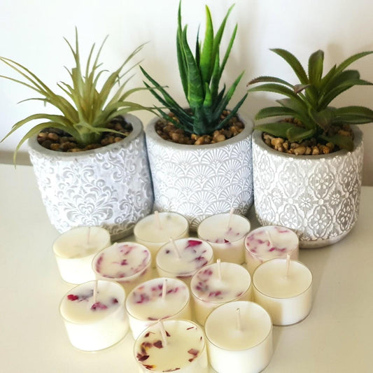 Zesty Lemon Essential Oil Tealight Candles, Botanical Petals, Vegan Wax, 6-Hour Burn