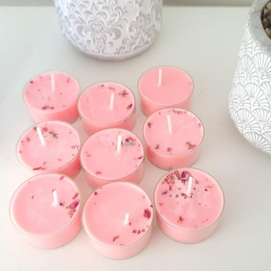 24 Pink Candles, Scented Tea Light Candles -  Strawberry & Lily Scented Botanical Candles