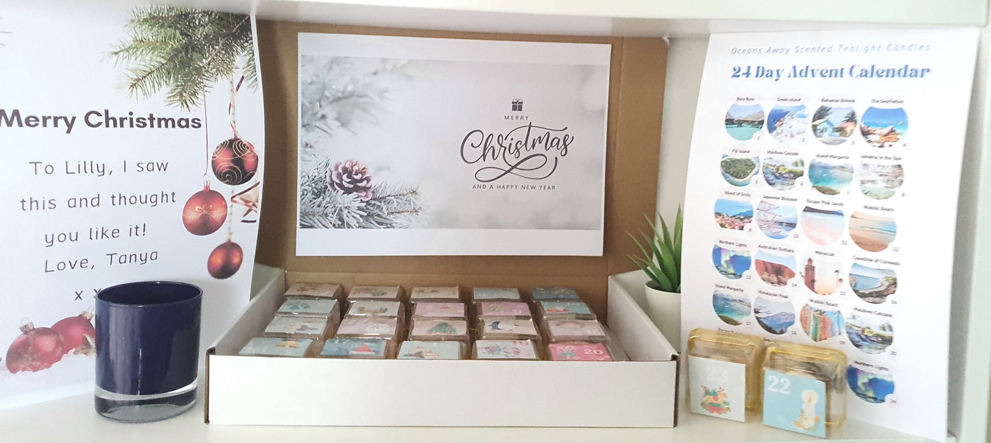 Oceans Away Coloured Tea Light Candles 24-Day Advent Calendar