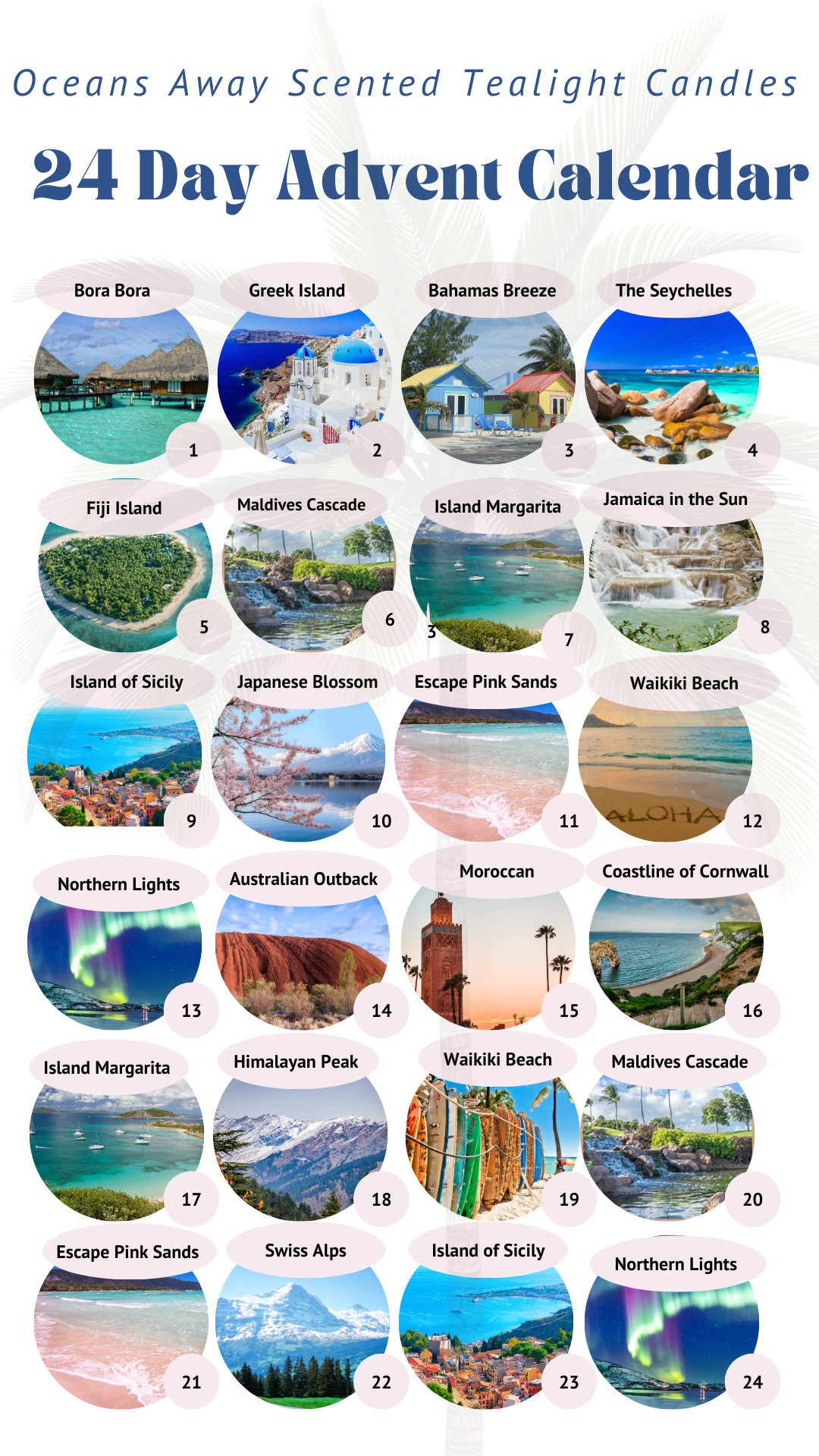 Oceans Away Coloured Tea Light Candles 24-Day Advent Calendar