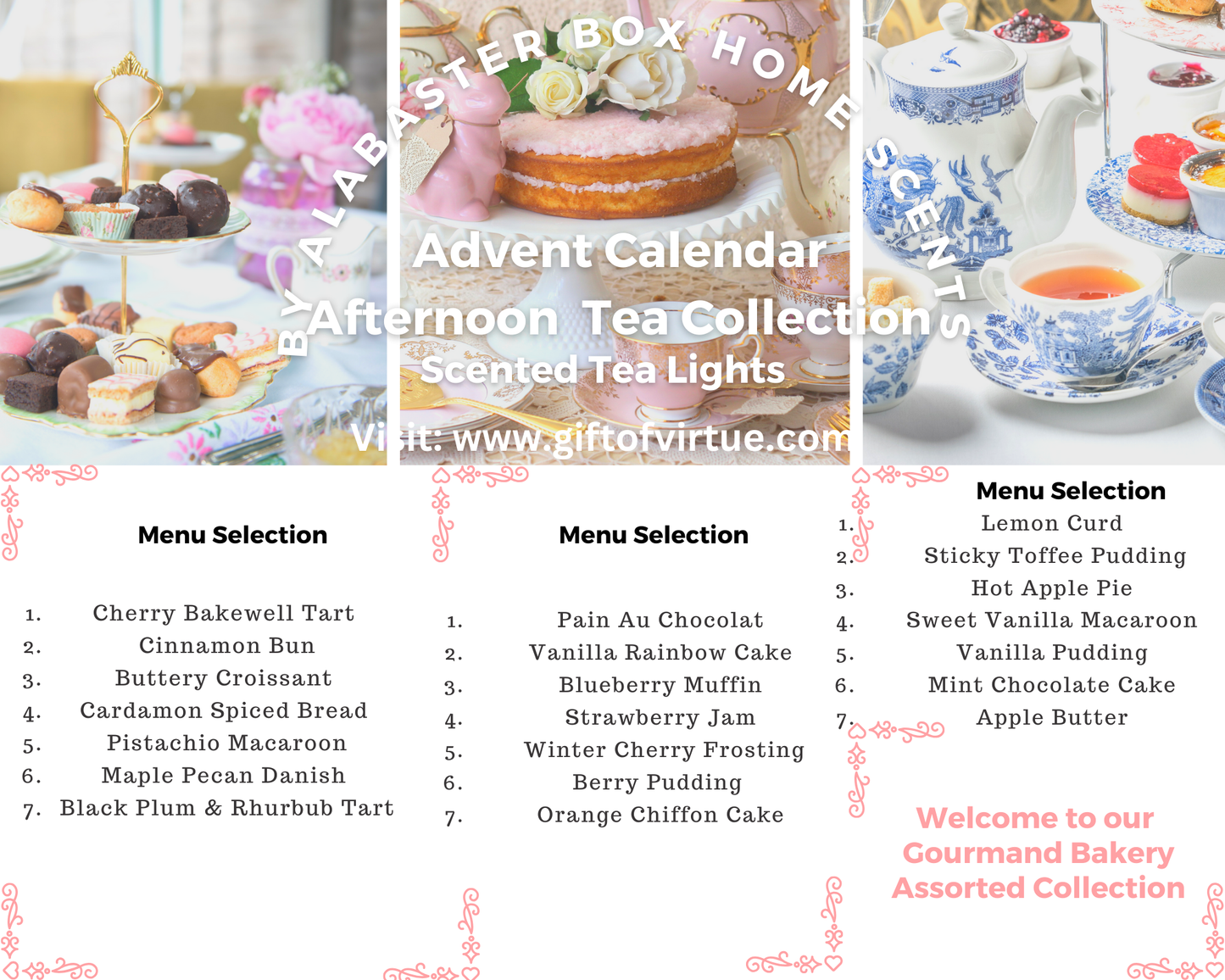 Afternoon Tea Scented Tealight Bakery -themed product collection with various teas and a tea box