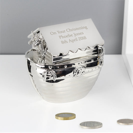 Silver Noahs Ark Text Money Box