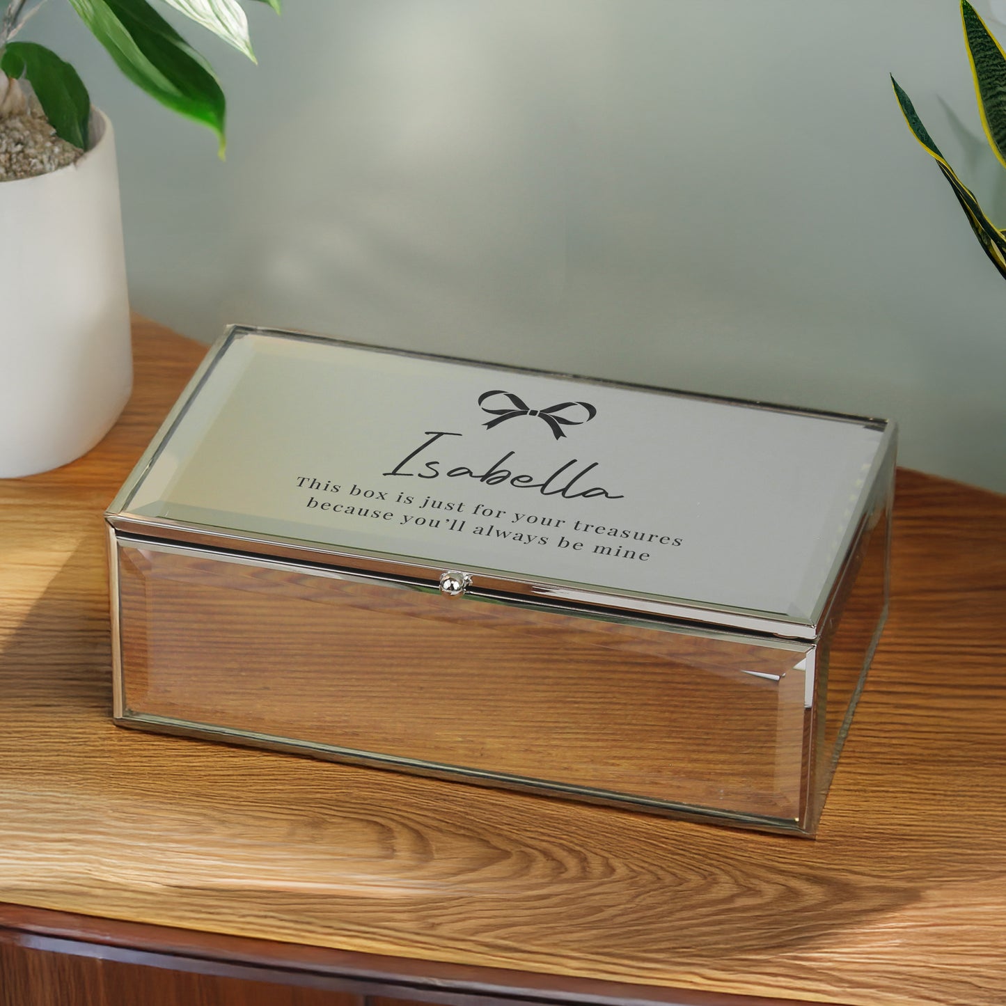 Personalised Sliver Jewellery Box, Any Message, Mirrored Finish