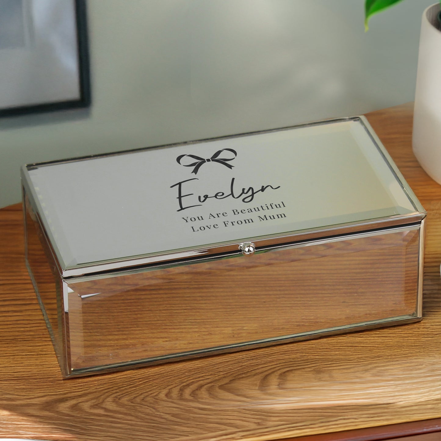 Personalised Sliver Jewellery Box, Any Message, Mirrored Finish