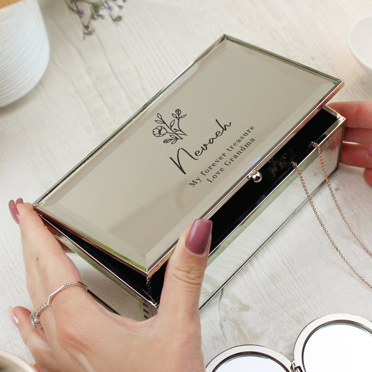 Personalised Floral Jewellery Box, Rectangle Silver Jewellery Box with Lid,