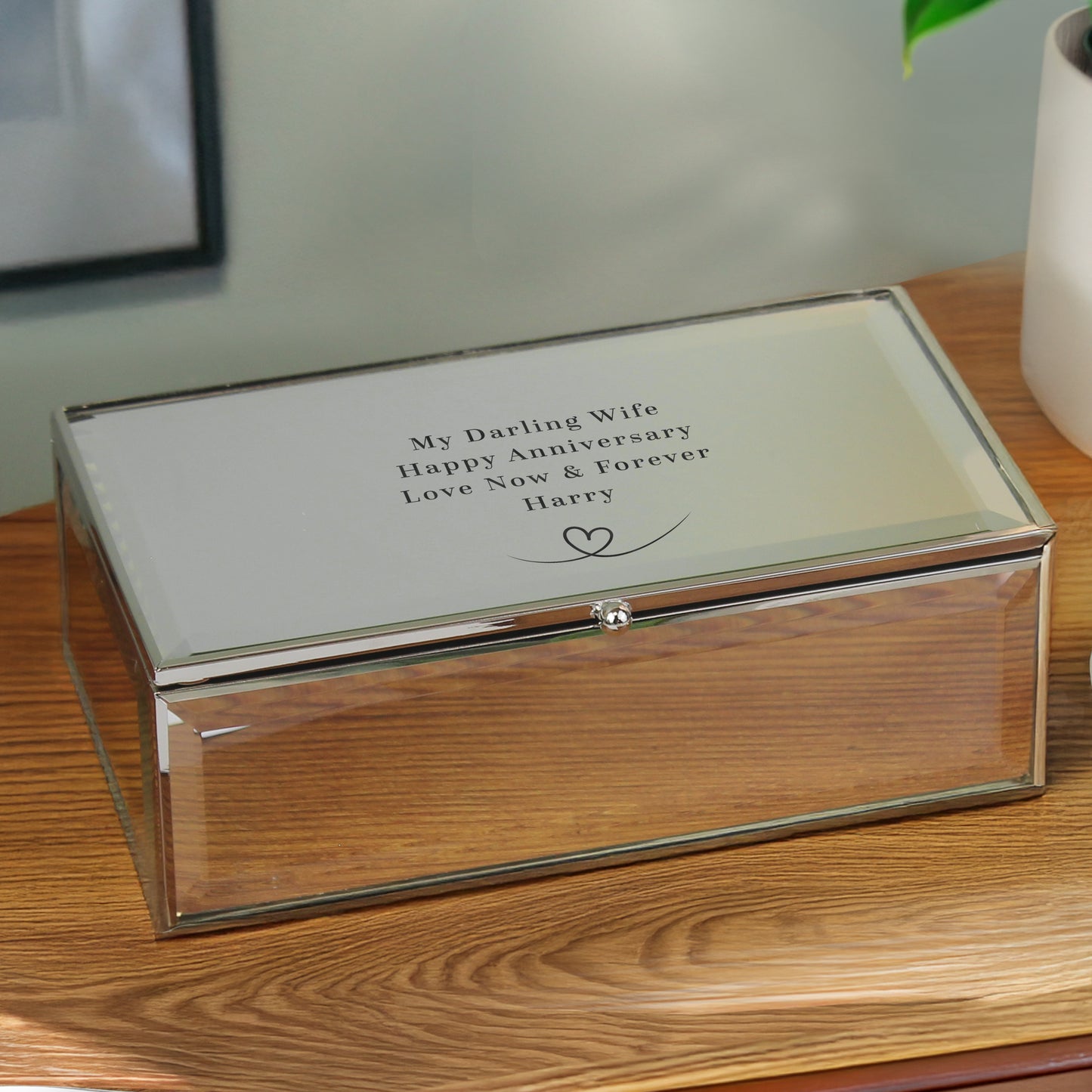 Personalised Mirrored Jewellery Box, Any Message, Silver Trinket Storage Box