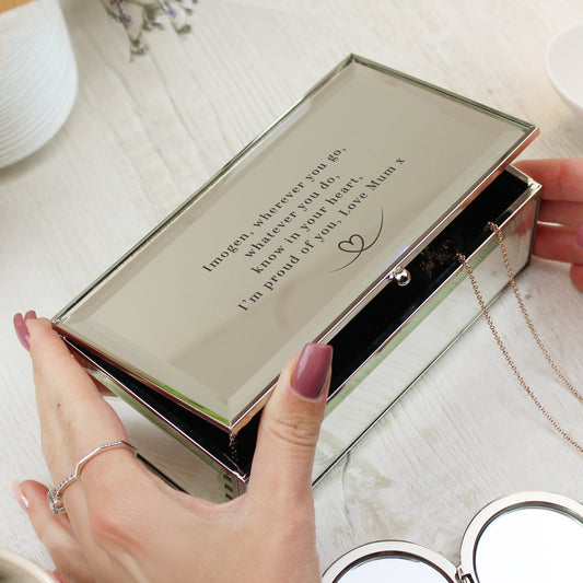Personalised Mirrored Jewellery Box, Any Message, Silver Trinket Storage Box