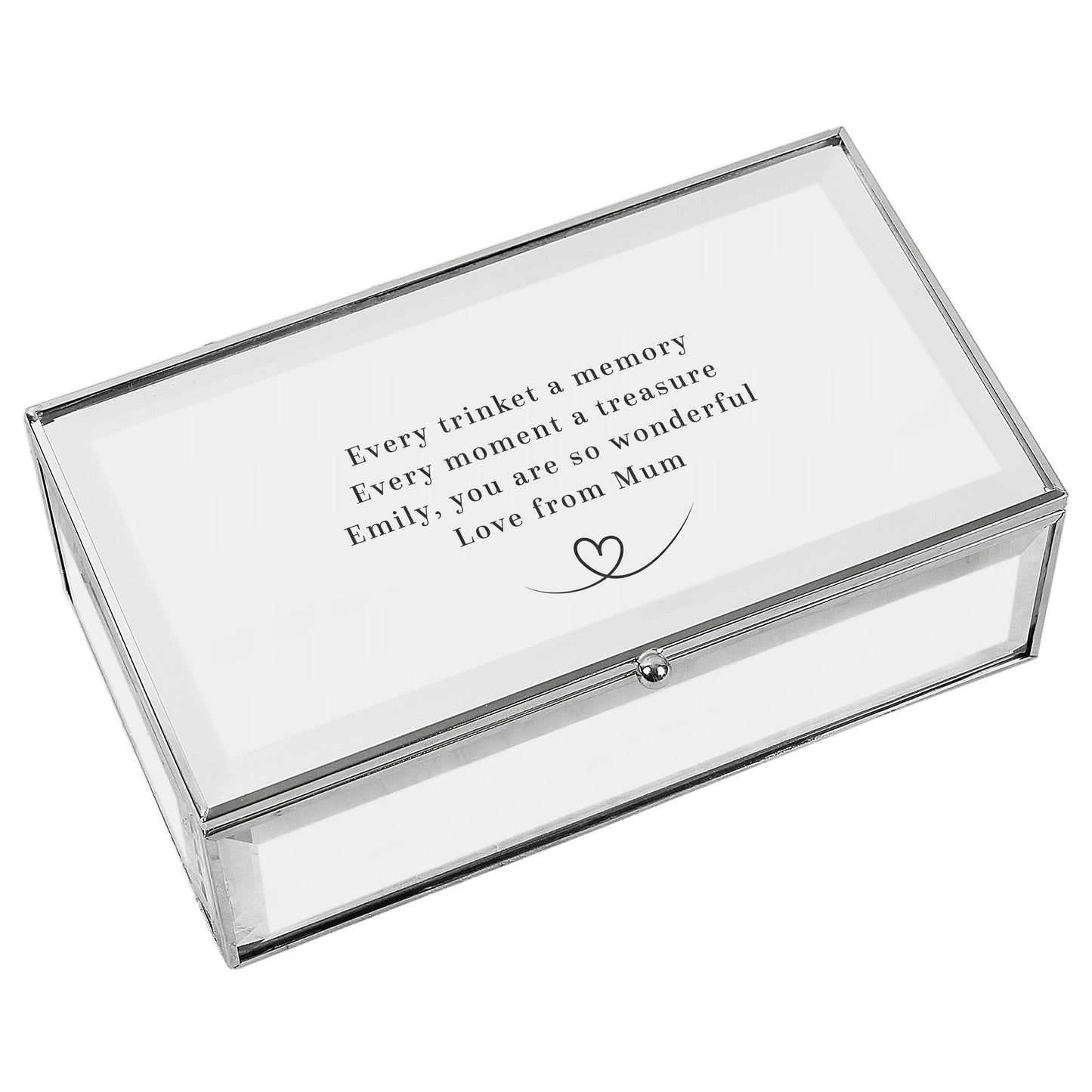 Personalised Mirrored Jewellery Box, Any Message, Silver Trinket Storage Box