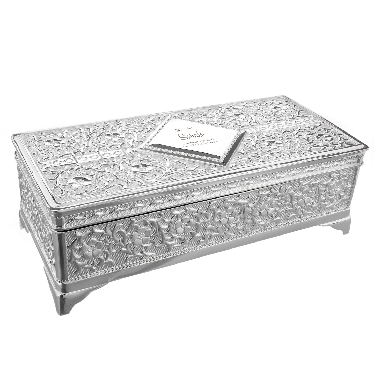 Swirls & Hearts Antique Silver Plated Jewellery Box