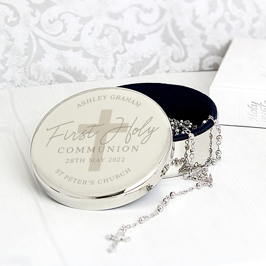 First Holy Communion Round Trinket Box & Rosary Beads Set