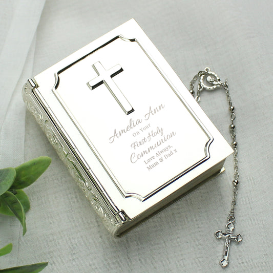First Holy Communion Bible Trinket Box with Rosary Beads
