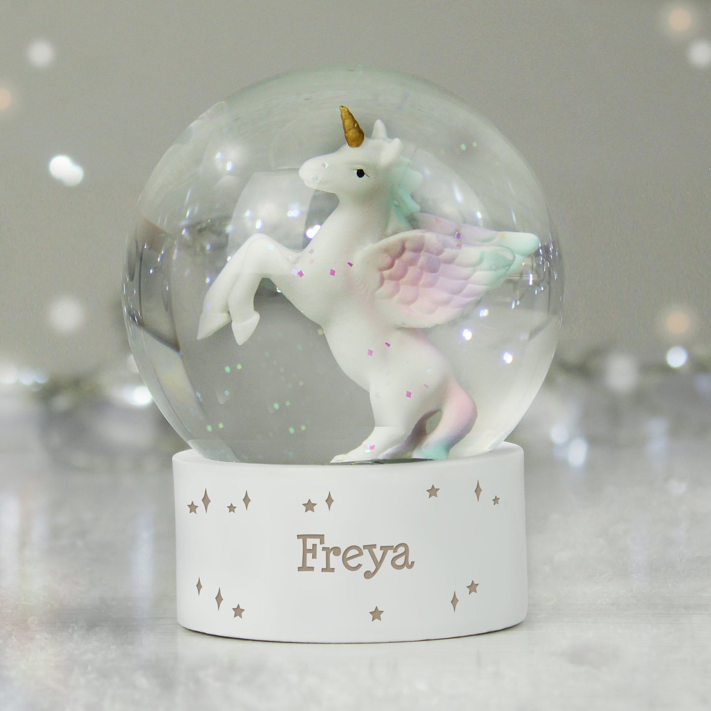 Personalised Unicorn Children's Glitter Snow Globe, Name Only