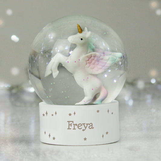 Personalised Unicorn Children's Glitter Snow Globe, Name Only