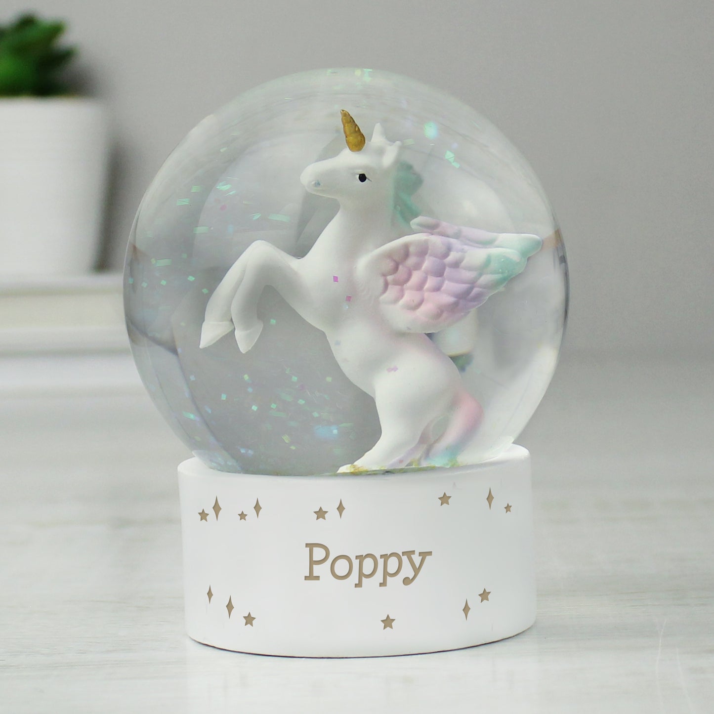 Personalised Unicorn Children's Glitter Snow Globe, Name Only