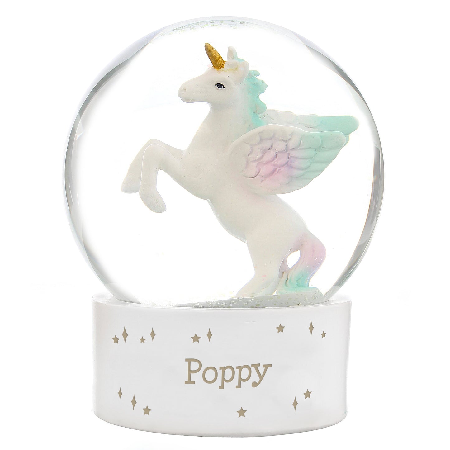 Personalised Unicorn Children's Glitter Snow Globe, Name Only