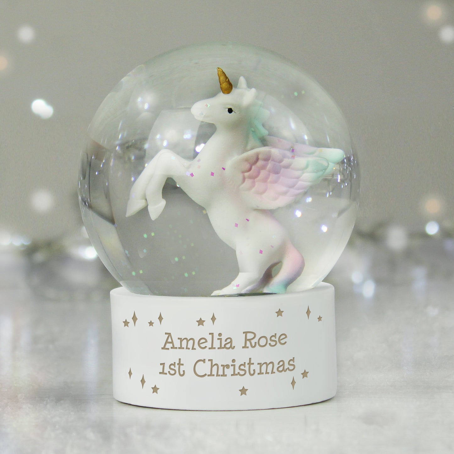 Personalised Unicorn Children's Glitter Snow Globe - Any Message