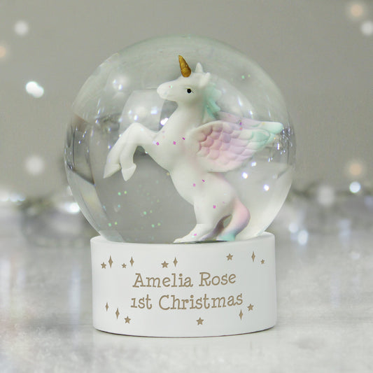 Personalised Unicorn Children's Glitter Snow Globe - Any Message