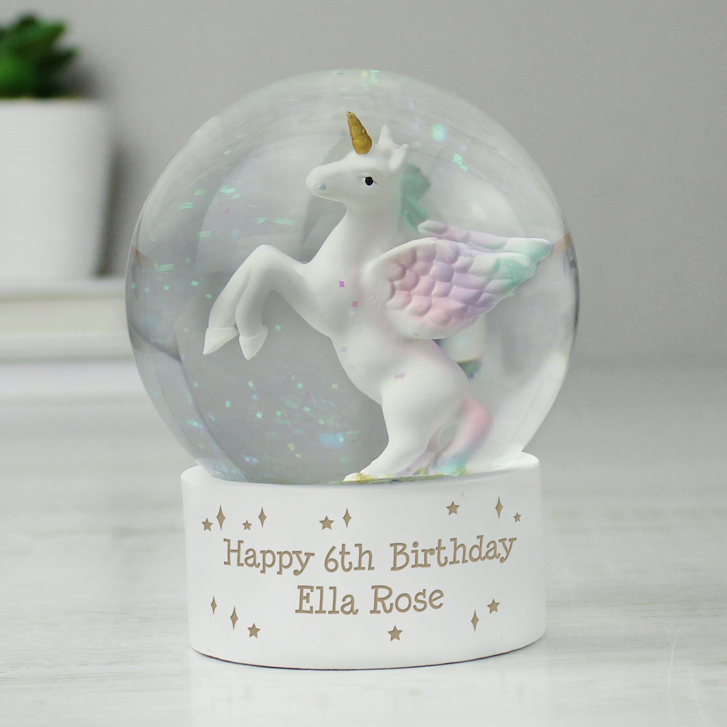 Personalised Unicorn Children's Glitter Snow Globe - Any Message