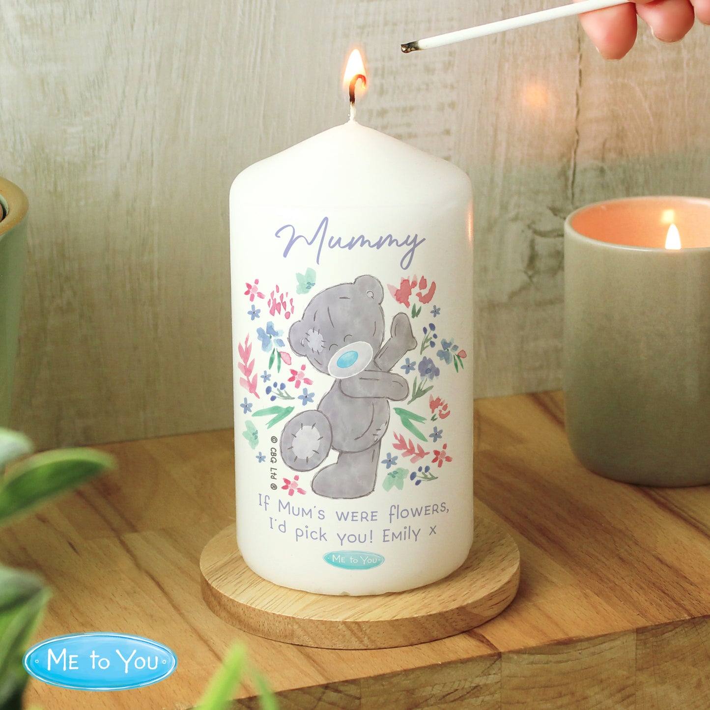 Personalised Me To You Pastel Floral Pillar Candle